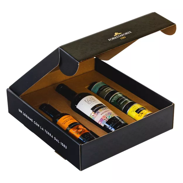 Pudełko prezentowe na 1 oliwę 0,5 l, 1 oliwę 0,25 l i 3 oliwy 0,1 l